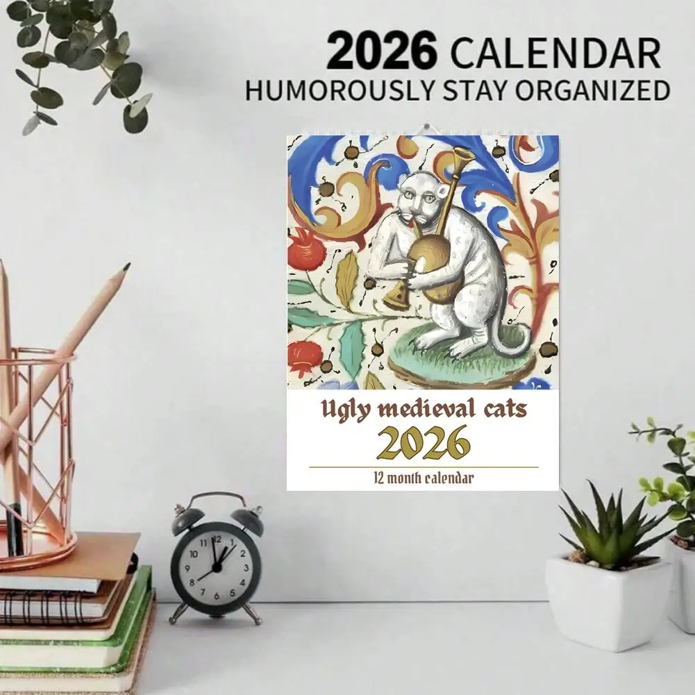2026 Cat Flower Calendar Cute Funny Cat Pattern 2026 Desktop Wall Calendar Spiral Bound Home Office Decor Daily Planner