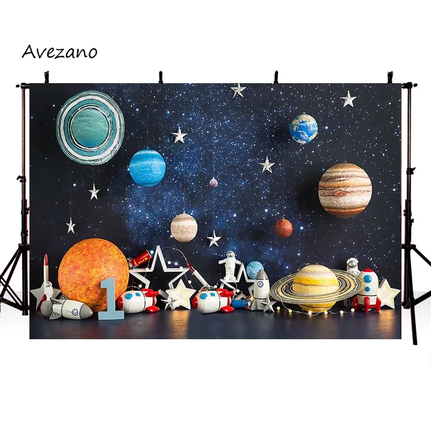 Avezano-공주 생일 초상화 사진 배경, 핑크 벽 풍선 케이크 스매시 인어 롤리팝 우주 비행사 장식 배경