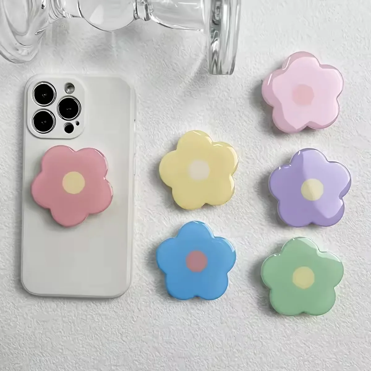 Transparenter, blumenförmiger, faltbarer, ausziehbarer Telefonhalter, Sockelhalter, Taschenhalter, geeignet für iPhone 16, Ring ausziehbar