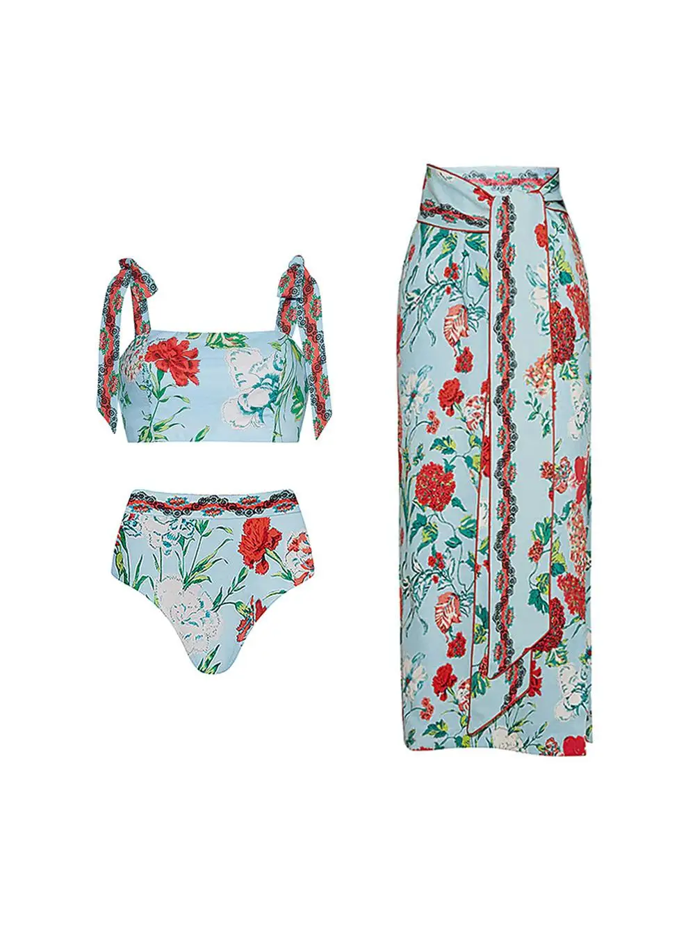 

Retro Print Two-Piece Swimsuit Set Bikini with Skirt Separate Design Nylon Material Swimming Suits for Women e Sle