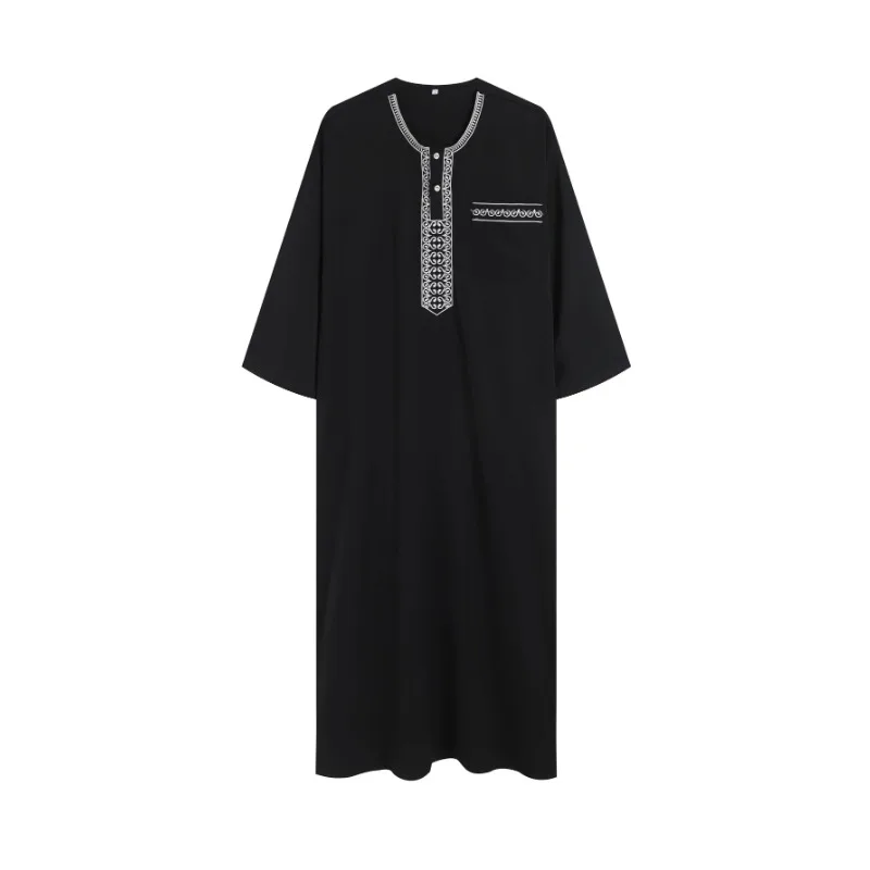 2024 preto bordado tradicional masculino árabe robe muçulmano marrocos islâmico mangas de comprimento médio roupas ramadan robe abaya