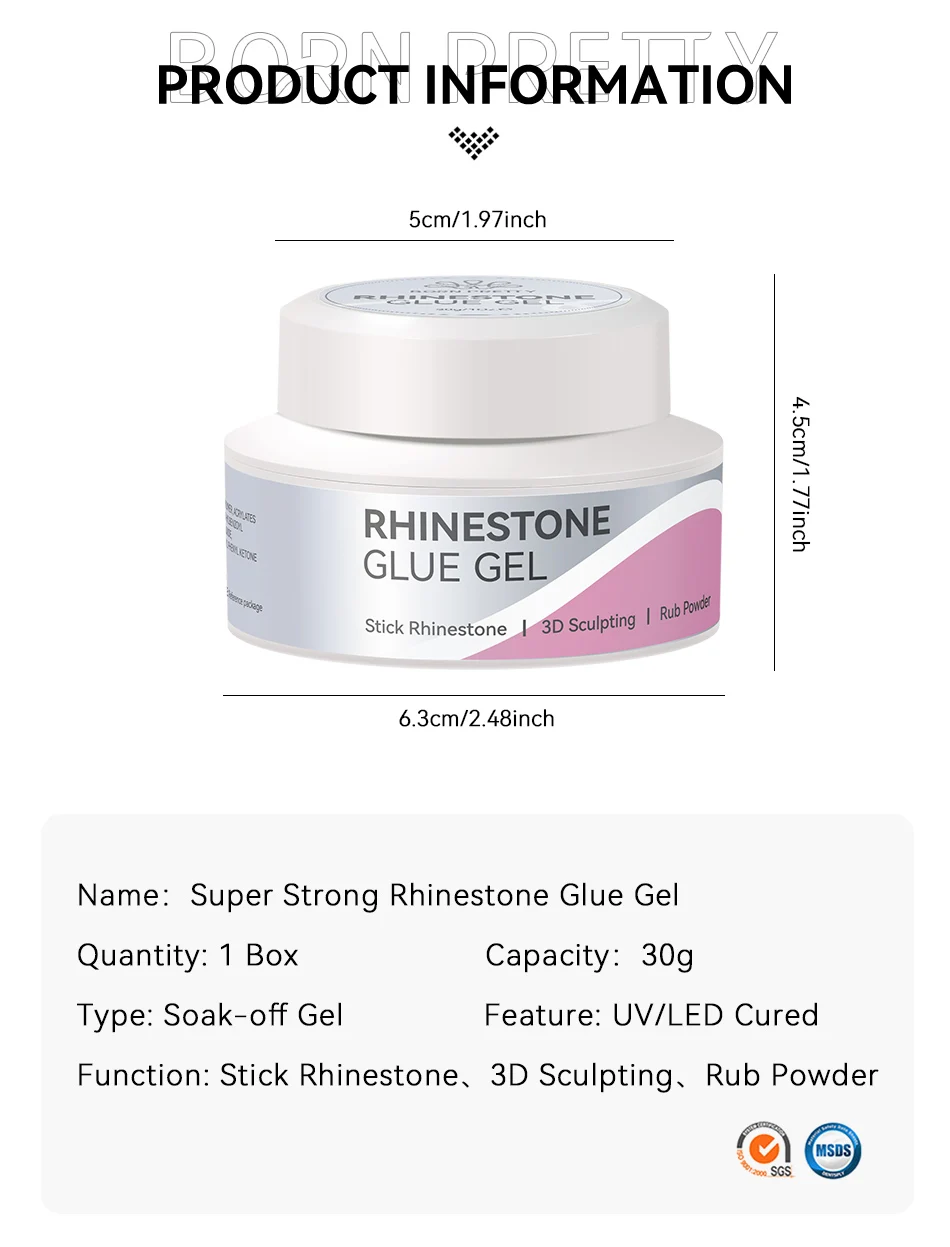 BORN PRETTY 30g Superstarker Nagel-Strasskleber Gel 3-IN-1 Langanhaltender Schmuckklebstoff Gel Rub Puder Nagelform Modellierung – Detail 2
