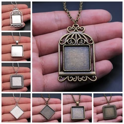 Fit 20mm Square Cabochon Base Setting Pendant Necklace Bezel Trays Base Setting Blanks Necklace Accessories Making