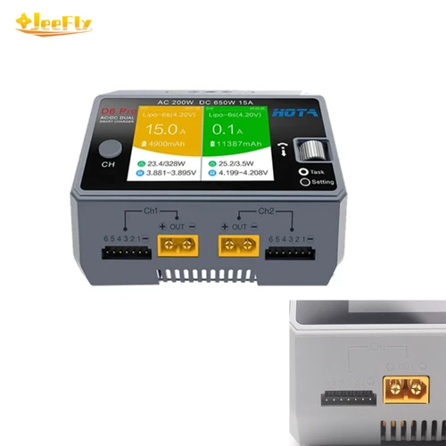 オリジナル HOTA D6 プロ 650 ワットデュアルチャンネルスマート充電器 LiPo/リチウムイオン/ニッケル水素電池 1-6S AC/DC 入力 Bluetooth アプリ