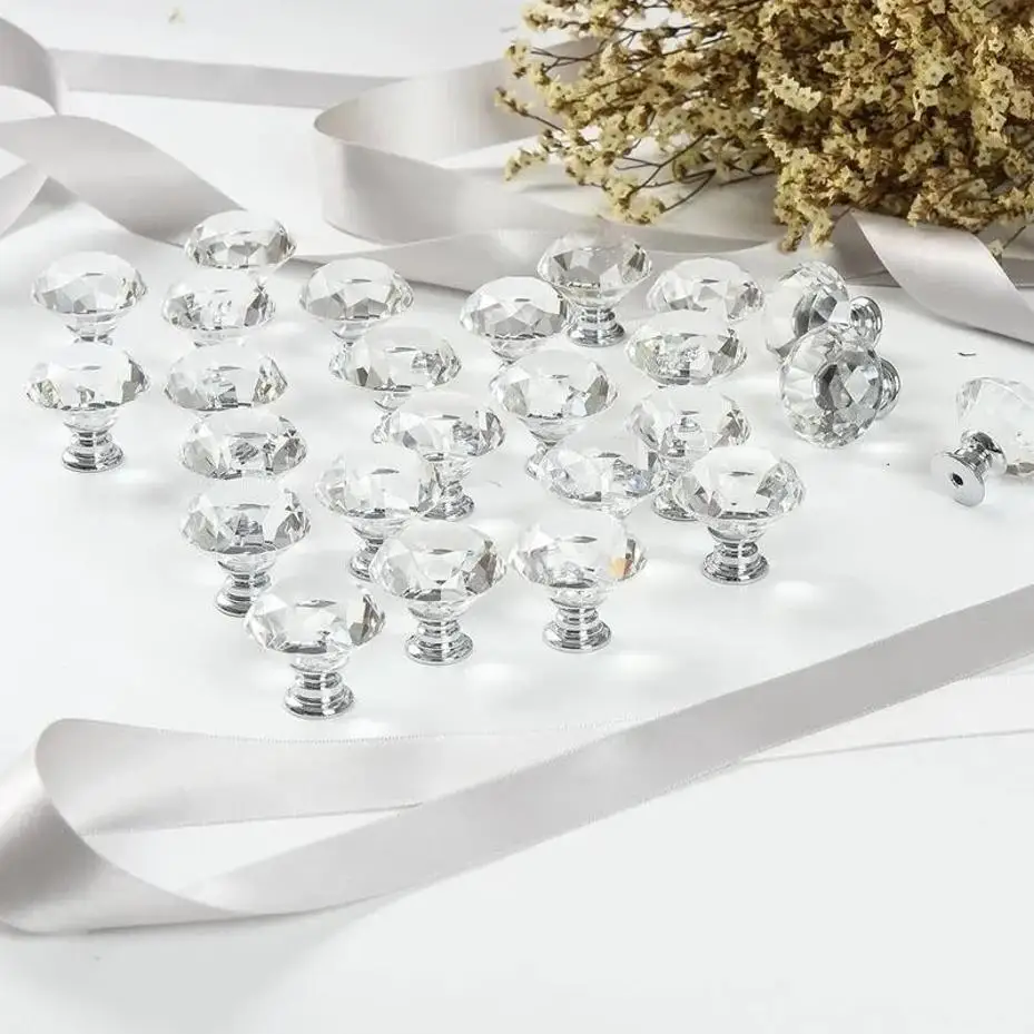 5 Pcs/Set 30mm Crystal Cabinet Knob With Screws Diamond Shape Drawer Cupboard Handle Pull Decorative Balls