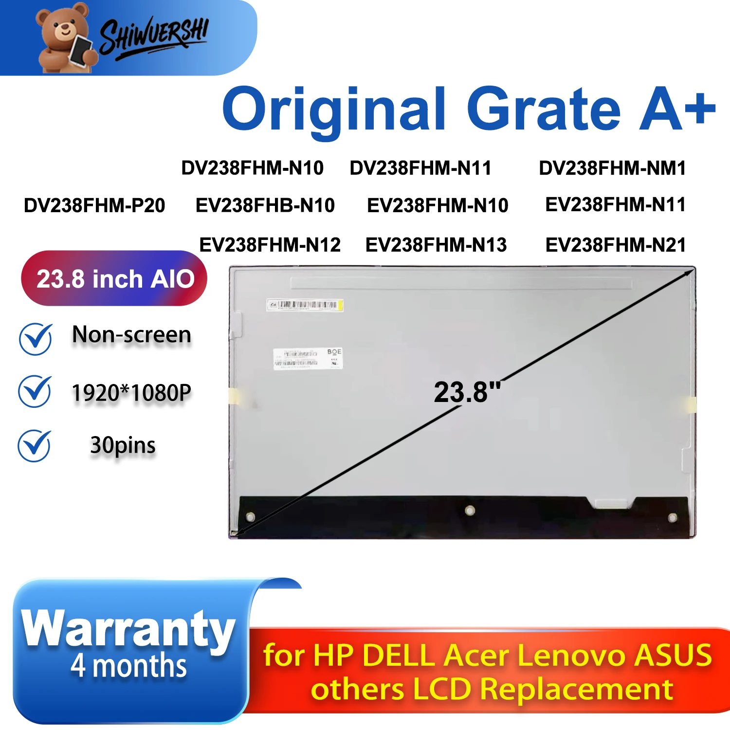 

Wholesale Original New 23.8 inch Lcd Screen Panel Replacement DV238FHM N10 N11 NM1 P20 EV238FHB N10 N11 N12 N13 N21