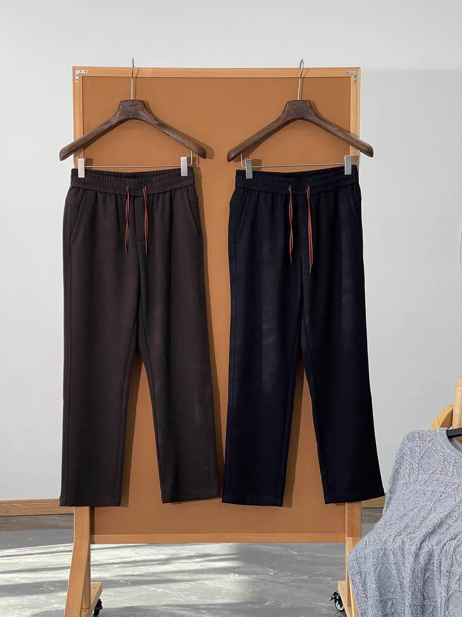 

Men's Autumn Winter Busin Casual Pants Wool Blend Fabric Color Blo Dstring Elastic Waist Straight Leg Cotton Trousers
