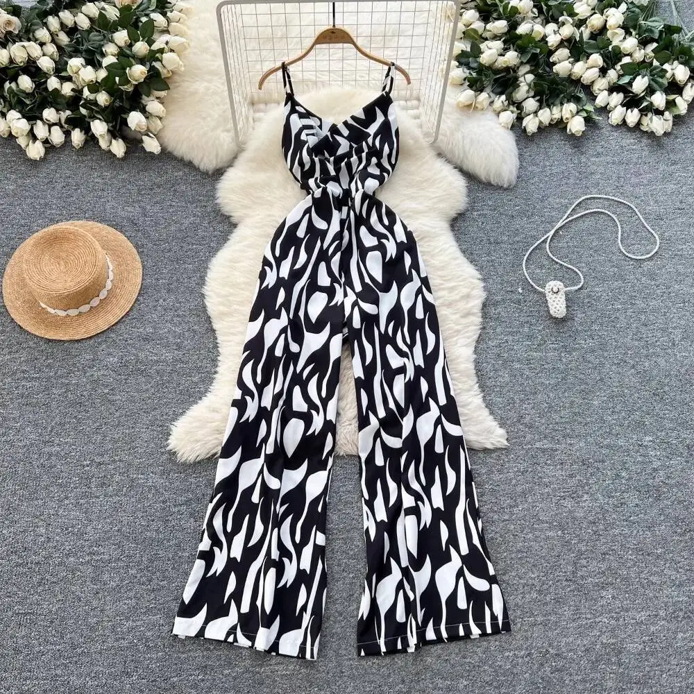 Commuter Holidays 2025 ฤดูร้อนJumpsuit Light RipeลมลดอายุสลิงSlimบอดี้สูทพิมพ์สบายๆเซ็กซี่Elegant Romper