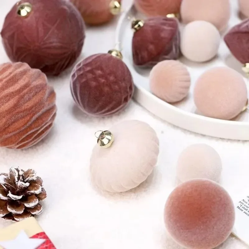 

35pcs Flocked Christmas Velvet Ball Pendant Shatterproof Reusable Christmas Hanging Balls DIY Xmas Tree Ornaments