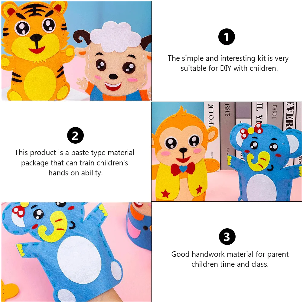 5Sets Creative Hand Puppets DIY Kit Educational Role Play Craft Supplies for Kids Parent-Child Activities DIY Hand Puppets Kit