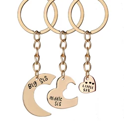 Fashion 3-piece Set Good Sister Keychain for Women Metal Friendship Heart-shaped Black Letter Pendant Best Friends Jewelry Gift