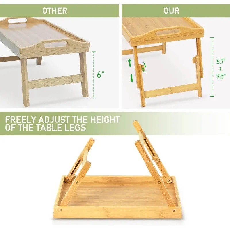 Breakfast Bed Tray for Eating - Raised Food Table Up to 9.5