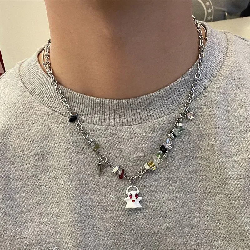 Stainless Steel Jewelry Hip-hop Punk Ghost Pendant Necklace Ghost Ghoul Chain Halloween Necklaces Fashion collar Accessories