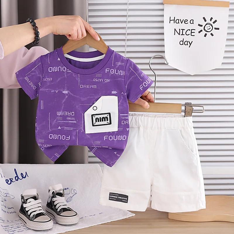 Korean Style Kids Boys 2pcs Set Baby Boy Clothes Contrast Pocket T-shirts Casual Shorts Children Summer Fashion Outfit 0-5 Years