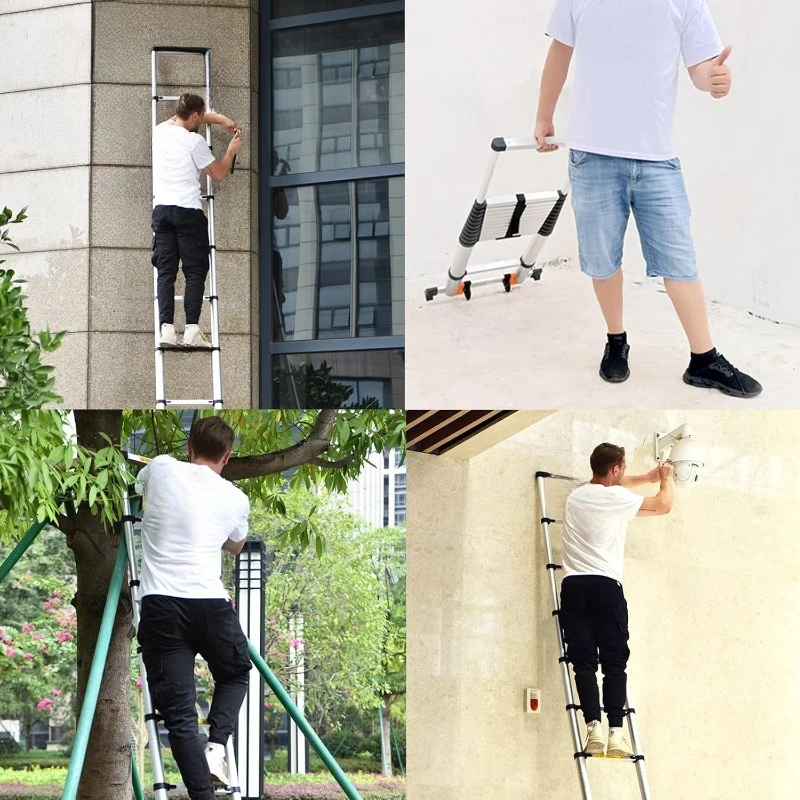 Telescoping Ladder,24.6 FT Extension Ladder,Aluminum Lightweight Telescopic Ladder with 2 Triangle Stabilizers