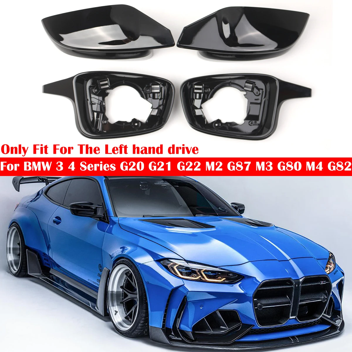 

4PCS Gloss Black Car Mirror Support Trim Ring & Mirror Cover Cap Set Assembly For BMW M2 M3 G87 G80 G81 G82 G83 G20 G21 G22 LHD