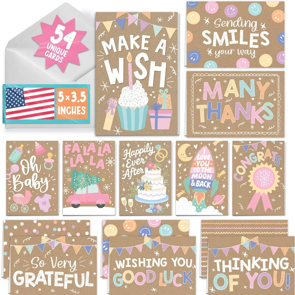 

Designs Assorted Cards With Envelopes All Occasion - 54 Bulk Greeting Cards For All Occasions, Mixed Greeting Card Assort