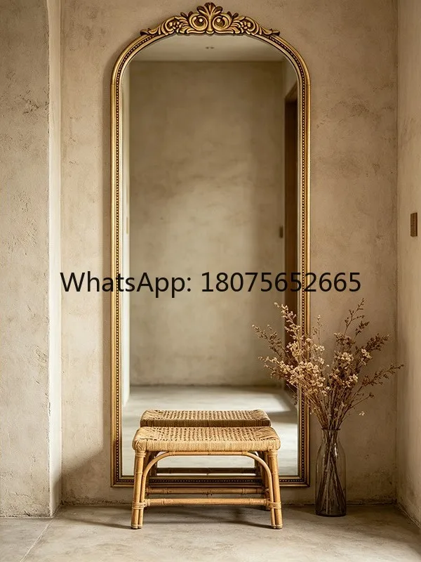 Retro full-body mirror household European-style carved floor-to-ceiling living room bedroom entrance dressing mirror