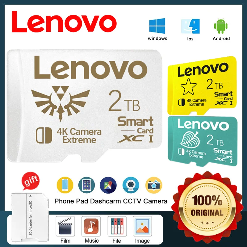 الأصلي لينوفو 2 تيرا بايت مايكرو TF بطاقة SD بطاقة SD TF/SD 128GB 512GB MicroSD بطاقة الذاكرة الصغيرة Class10 للكاميرا/الهاتف/التبديل/الطائرة بدون طيار