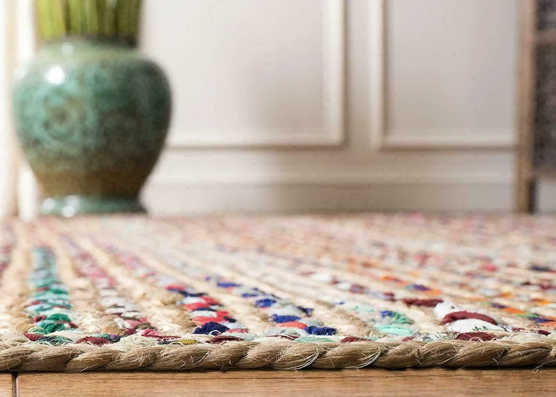 Rug 100% Natural Jute and Cotton Braided Style Runner Rug Living Area Carpet Rug