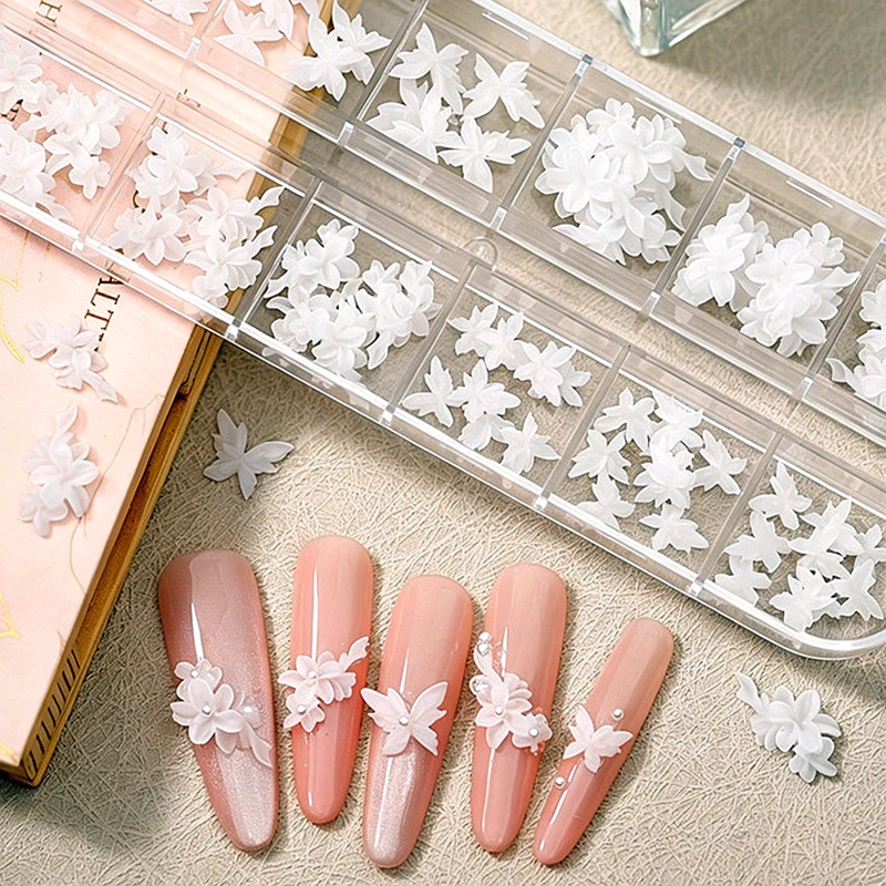 12Grids/Box 3D Acrylic Flower Nail Art Butterfly Accessories Chams Parts For Nails Decoration Manicure Decor Supplies Material