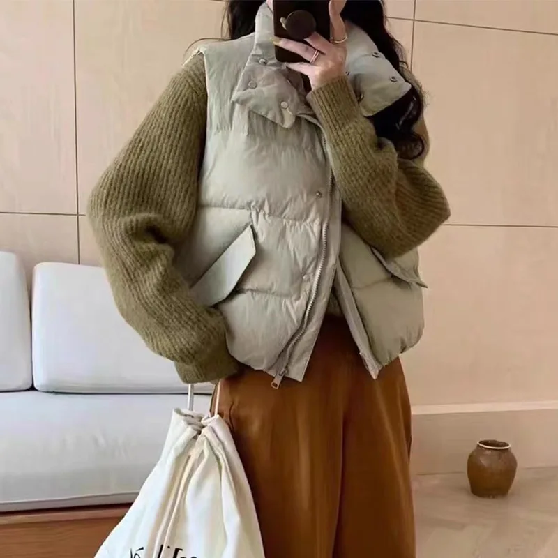 الشتاء الخريف بطة أسفل سترة المرأة قصيرة أكمام سترة منفوخة امرأة صدرية ملابس خارجية عصرية chaqueta de mujer VT-367 #2