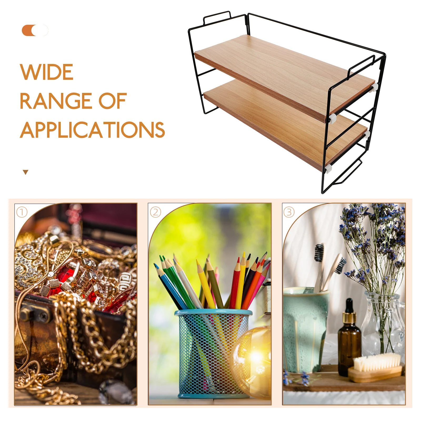 

Black Frame Double Shelf Skin Care Organizer Countertop Iron Bathroom Organiser