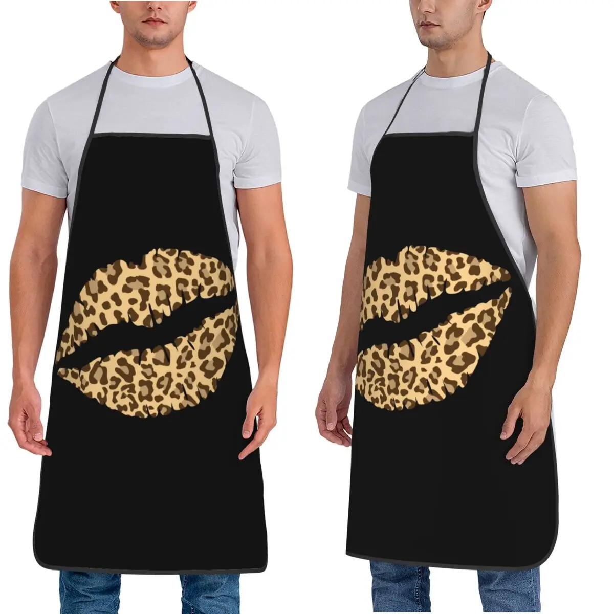 Leopard Print Lips Aprons Chef Cooking Cuisine Tablier Waterproof Bib Kitchen Cleaning Pinafore for Women Men Gardening