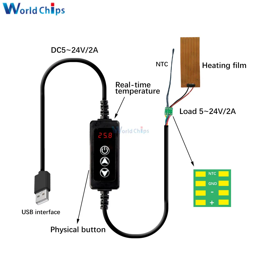 W-3301 Mini Temperature Controller DC 5-24V 2A LED Digital Thermostat Cooling Control Instrument with Sensor Probe 5V 12V 24V