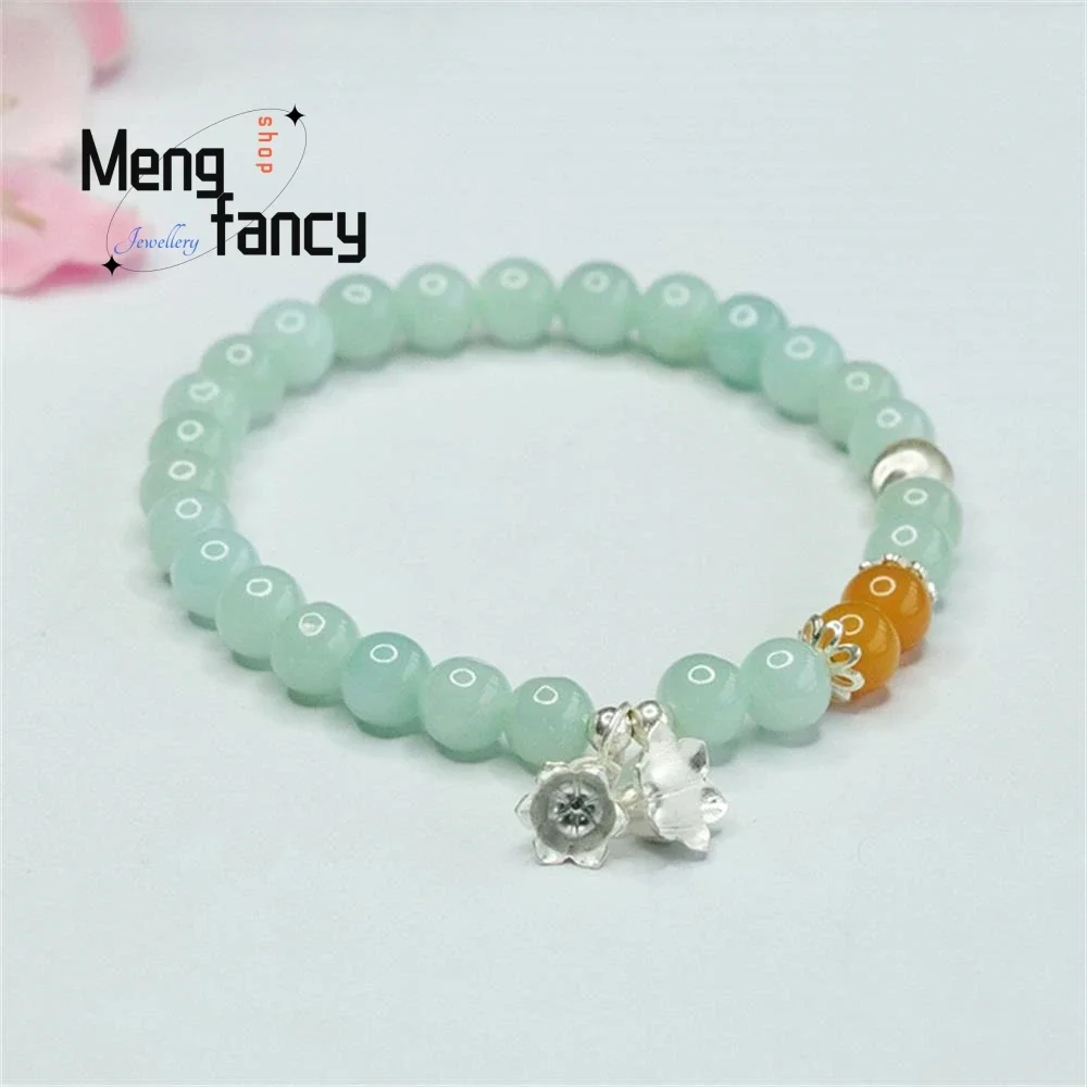 

Natural Myanmar A-goods Jadeite Bracelet S925 Silver Bell Orchid Flower Exquisite Elegant Simple High-grade Fashion Fine Jewelry