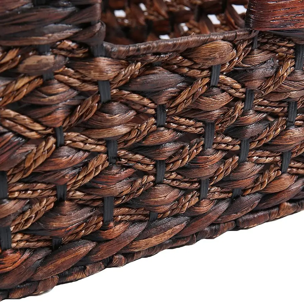 Large Woven Storage Basket with Handles, Natural Water Hyacinth Rectangular Box for Home Organization