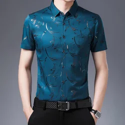 New Men's Casual Printed Short Sleeved Lapel Shirt for Summer Fashion Comfort No Ironing Wrinkle Resistant Top