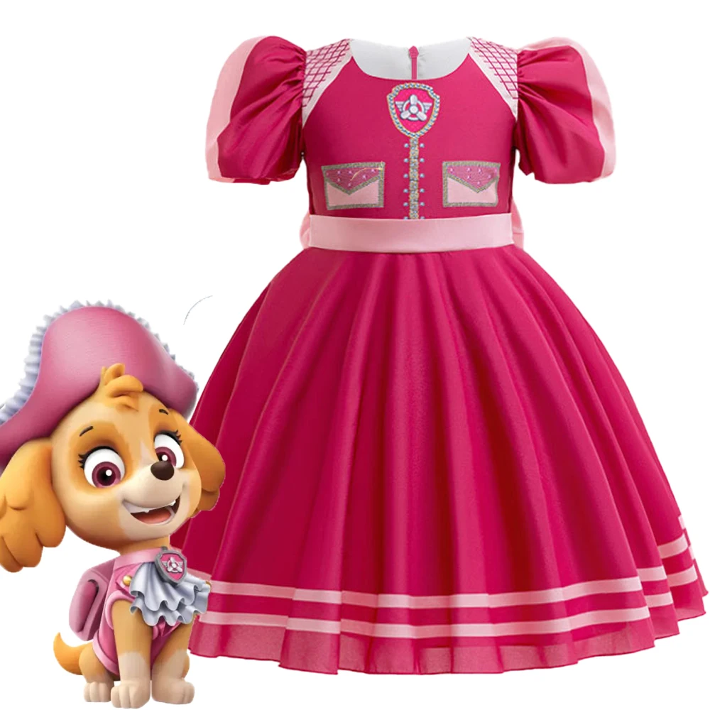 PAW Patrol Dog Girl Dresses Barbie Christmas Costume Halloween Skye Birthday Clothing Stage Performance Bow Party Princess Dress