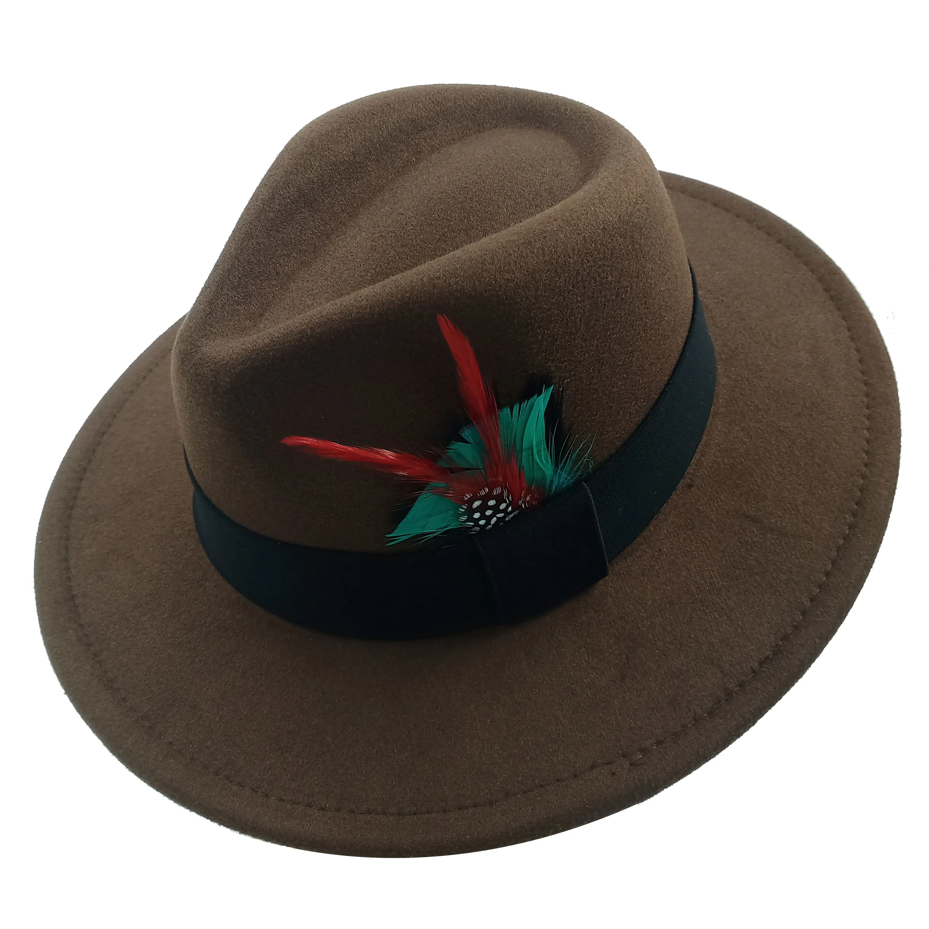 Red Feather Fedoras Men Hat Spring Autumn Jazz Hats Fashion Men\'s And Women\'s Drop Type Church Panama Hat Wide Brim Wholesale