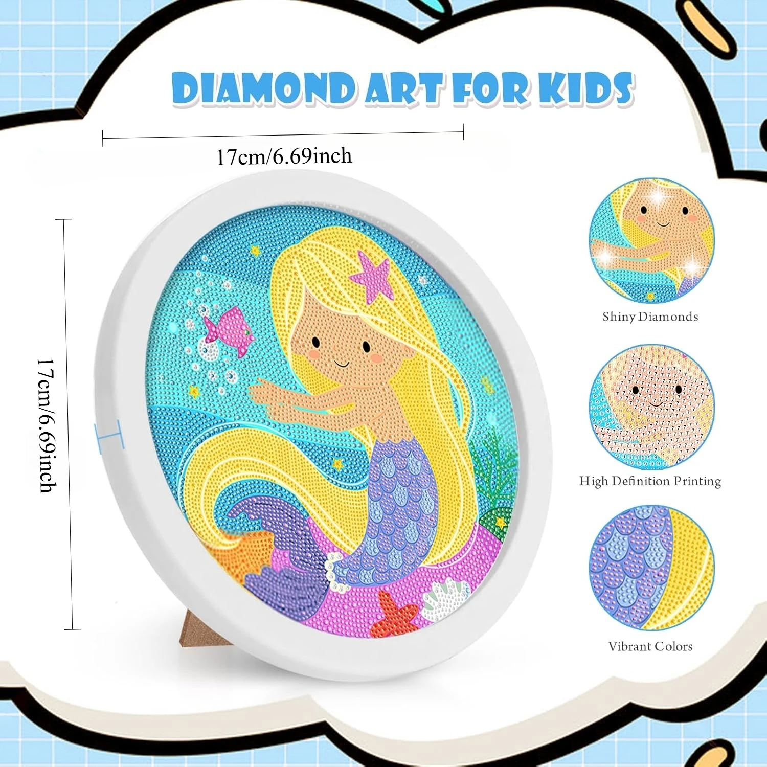 مجموعة طلاء فني ماسي بحورية البحر 5D مكونة من قطعة واحدة - مجموعة حرفية كاملة من الأحجار الكريمة مع إطار بلاستيكي، لوحة ماسية للديكور بنفسك