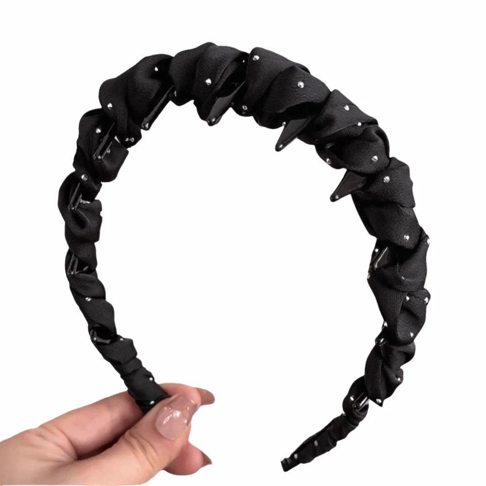 

Adjustable Pleated Fabric Headband Comfortable Stretchy Fabric Rhinestones Toothed Headband Satins Material Elegant