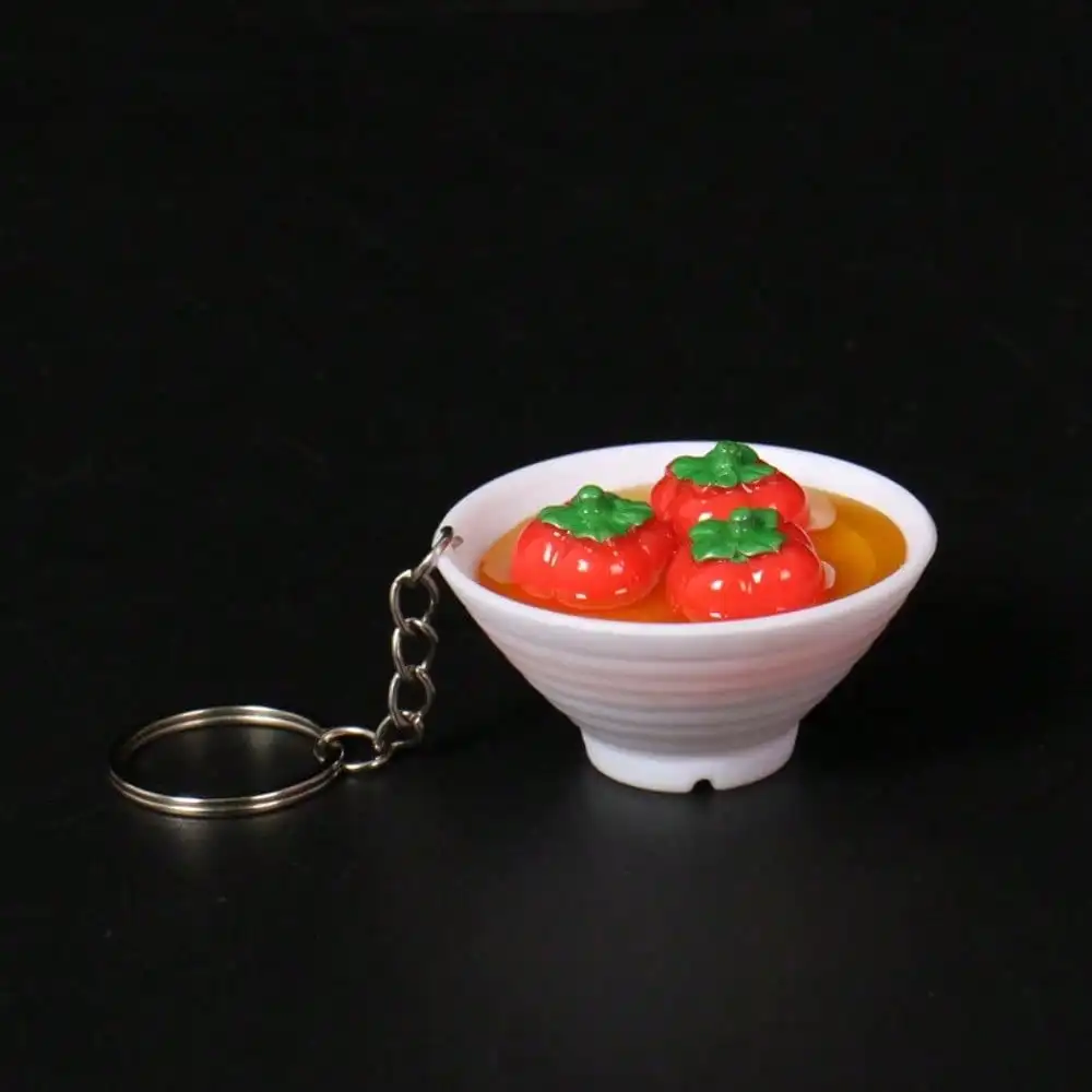 LLavero de caqui y sopa dulce, cuenco de agua y azúcar de simulación, bricolaje, simulación creativa de comida, modelo de fotografía, colgante, regalo para pareja