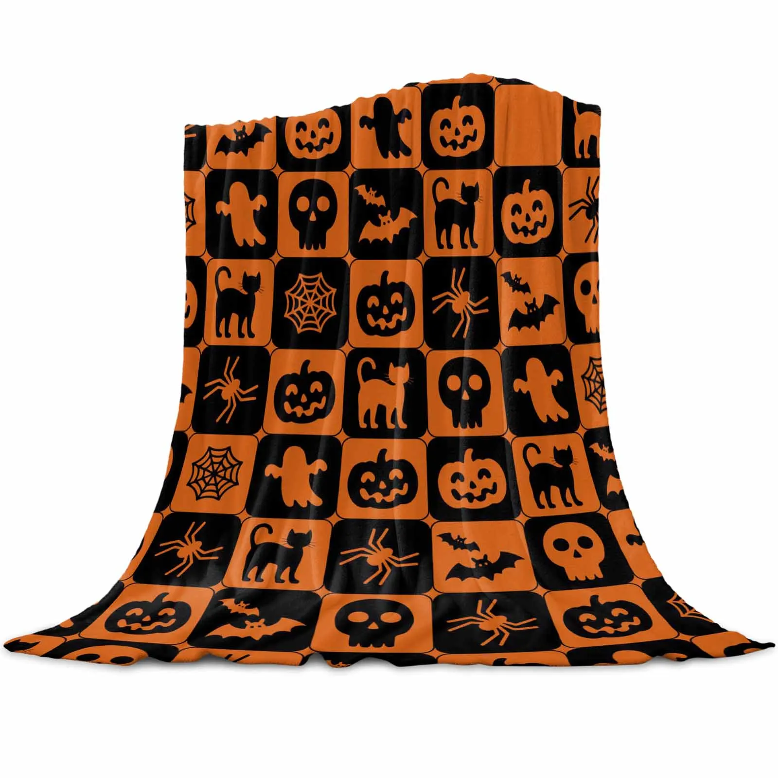 

Оранжевый плед Хэллоуин тыква летучая мышь пледы одеяла для дивана-кровати зимние мягкие плюшевые теплые семейные друзья праздничные подарки
