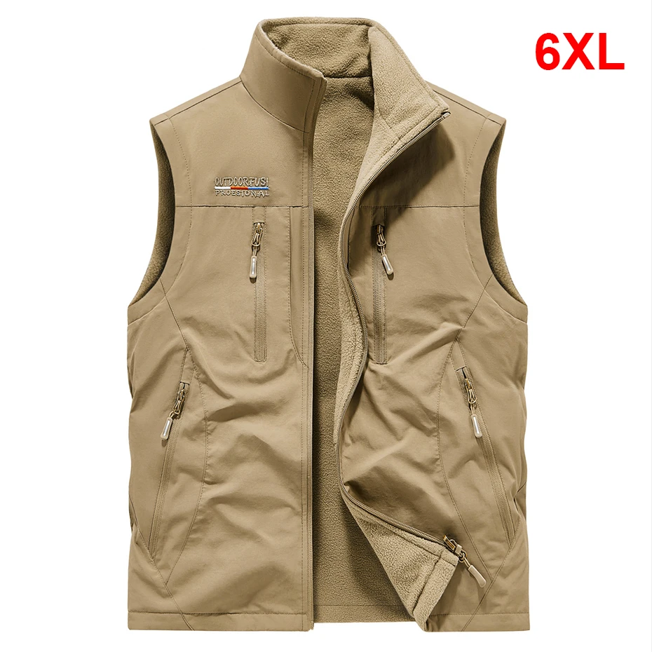 

Autumn Winter Fleece Vests Men 6XL Plus Size Double Sided Vests Fashion Casual Sleeveless Jacket Male Big Size 6XL