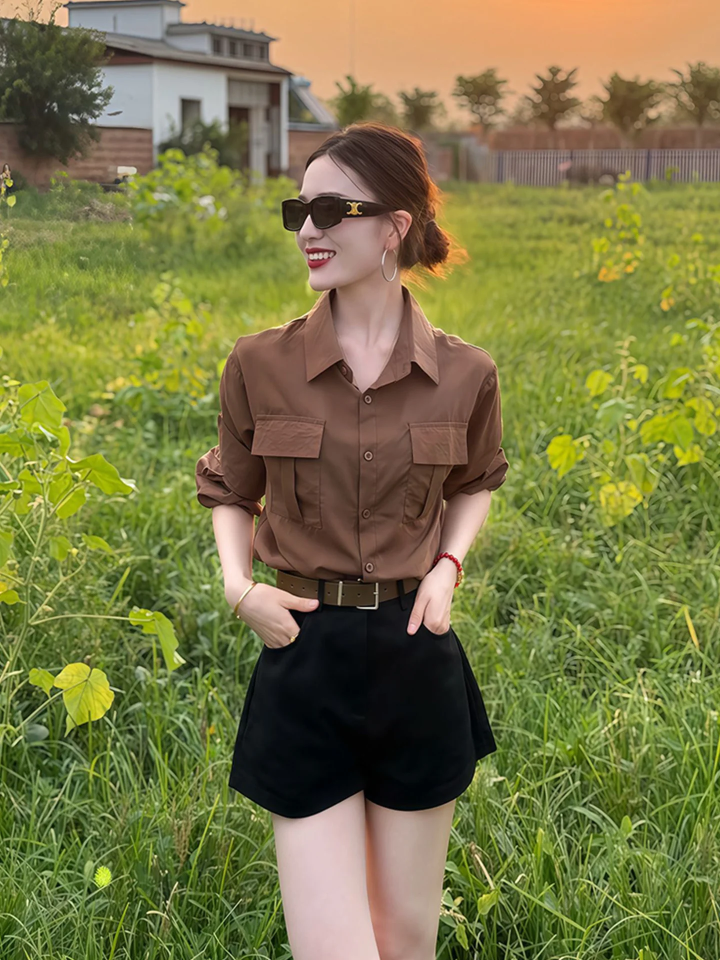 

Шелковая блузка Ele Commuter Sle с воротником, приталенного кроя, в винтажном стиле, летняя, универсальная, из шифона, для женщин 20-х лет