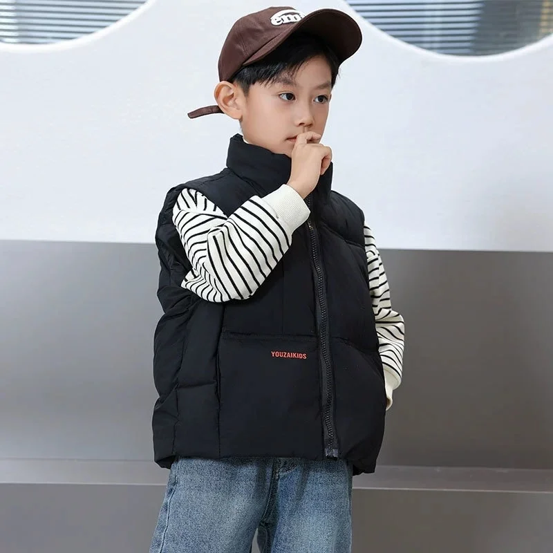 

New Children Down Vest Boys Girls Warm Waistcoat Winter Kids Solid Loose Tops Stand-Up Collar Tops Autumn Fashion Clothes