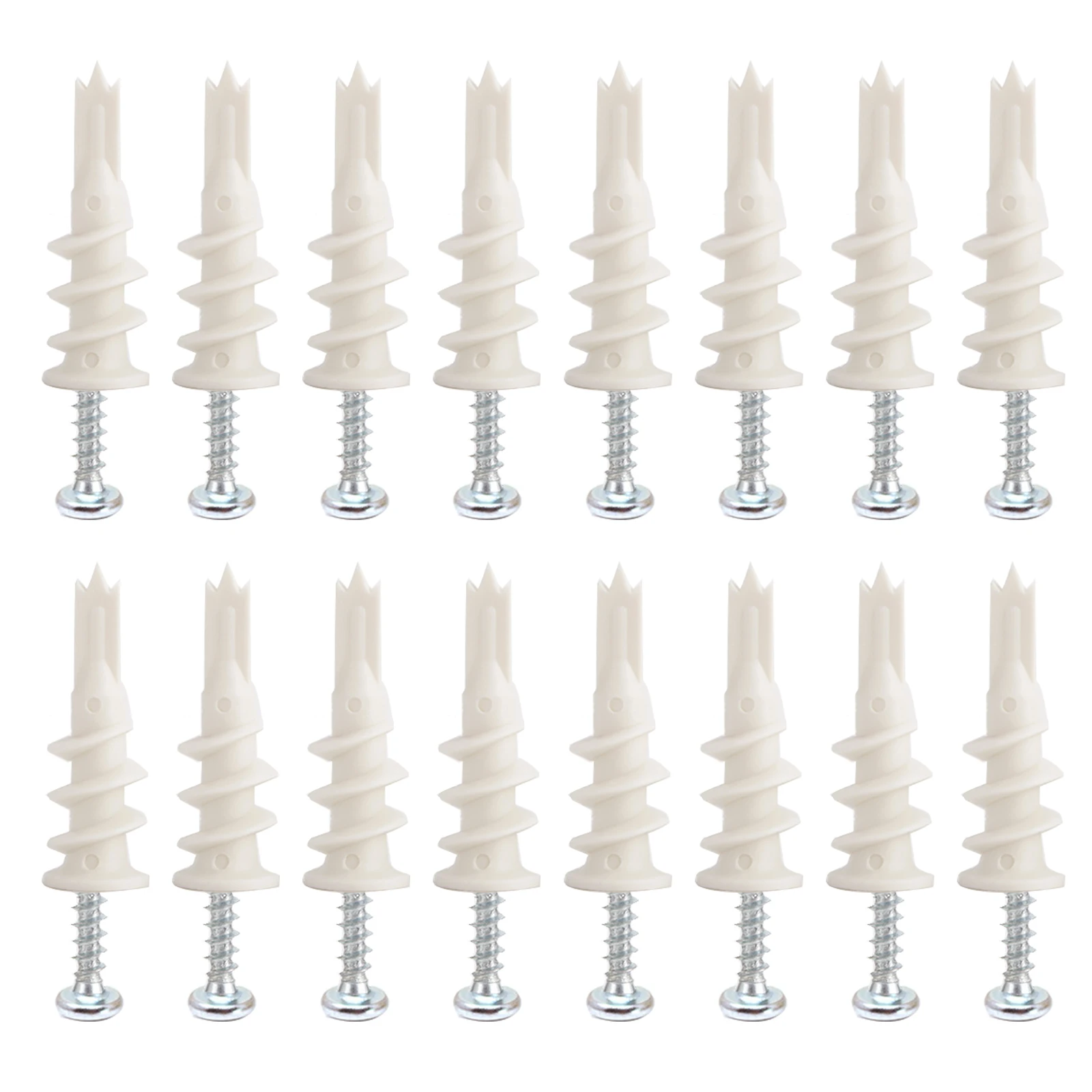 30/50/100sets Drywall Screw-in Spiral Expansion Tube Set ,Self Drilling Drywall Plastic Anchors with Screws
