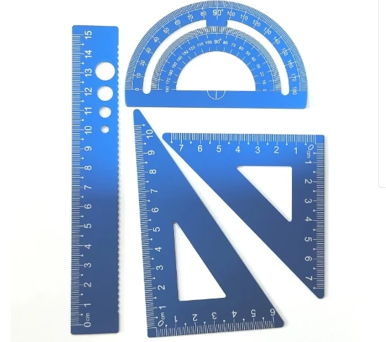 1 Juego de Kit de regla de aleación de aluminio, juego de geometría multifuncional, transportador Triangular, herramientas de medición de borde recto para estudiantes