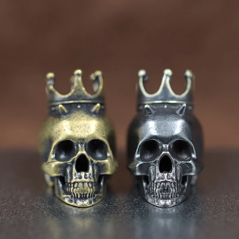 

Бусина-подвеска из латуни в виде коронованного черепа для ножа, EDC, для активного отдыха, DIY, для паракорда, ручной работы, плетеная, аксессуары для шнурков, панк, ретро, браслеты, шармы
