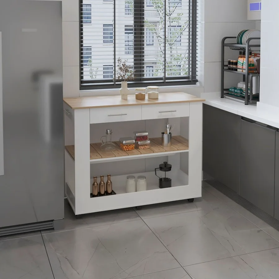 

Rockaway 2Drawer 2Shelf Kitchen Island White and Light Oak