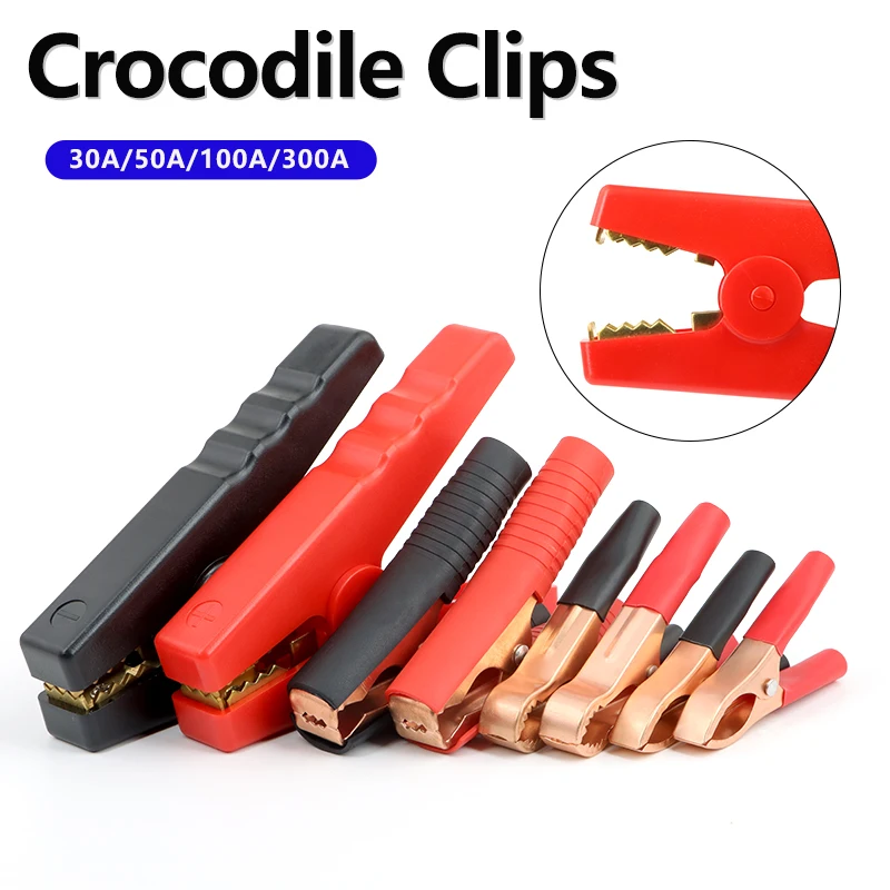 1 Pair Black+Red Set Copper Crocodile Clips 30A ~ 300A for Car Caravan Van Batteries Test Lead Plug Power Connector Battery Clip