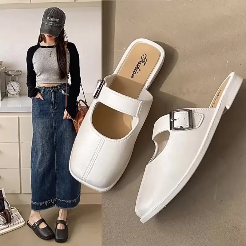 

summer women fashion shoes slides Slippers Korean version Fangtou Woman Beach Sandal Outdoor Soft Non Slip Cloud Female new2025