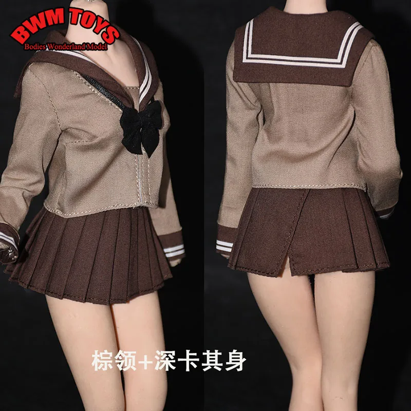 Uniforme escolar de soldado feminino, 10 cores, 1/6, manga comprida, saia jk plissada, roupas com gravata borboleta para figura de ação de 12''