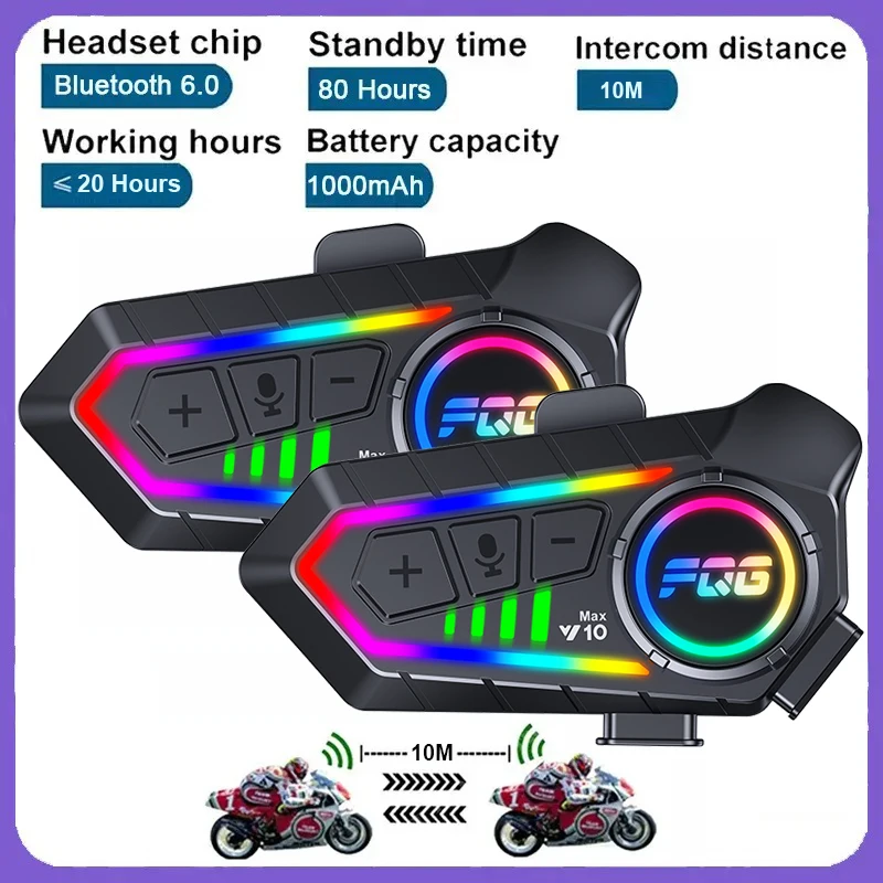 1/2Pcs Motorcycle Helmet Bluetooth Headset Intercom Long Standby 1000mAh MP3 Music Player Waterproof with LED Lighting Effect