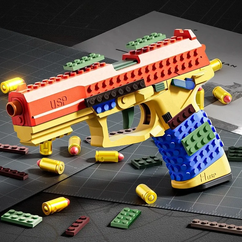 SIG17/USP Bausteine-Spielzeugpistole mit Hülsenauswurf, Dauerfeuer, Airsoft Blowback, leere Hülse hängend, Spielzeugpistole für Outdoor CS-Spiele – Detail 9